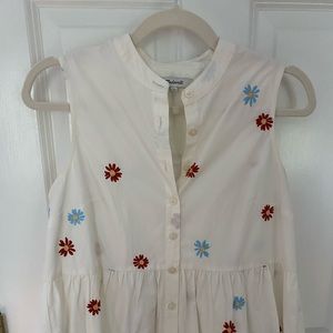 Daisy Embroidered Banded-Collar Tiered Dress